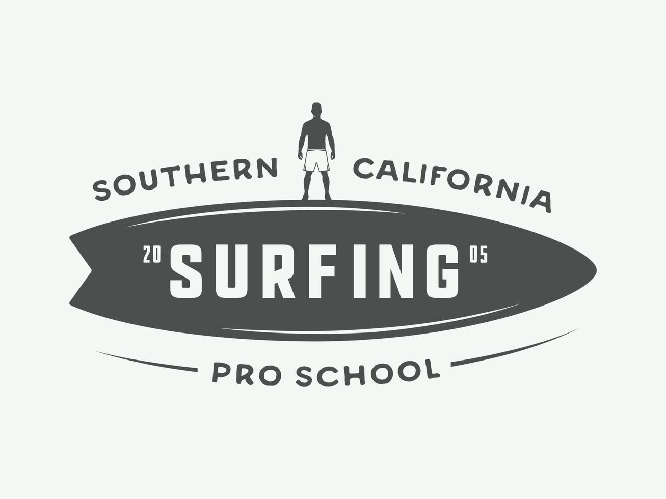 Vintage surfing logo, emblem, badge, label, mark. International surfing day card. Graphic art. Vector Illustration. Graphic Art.