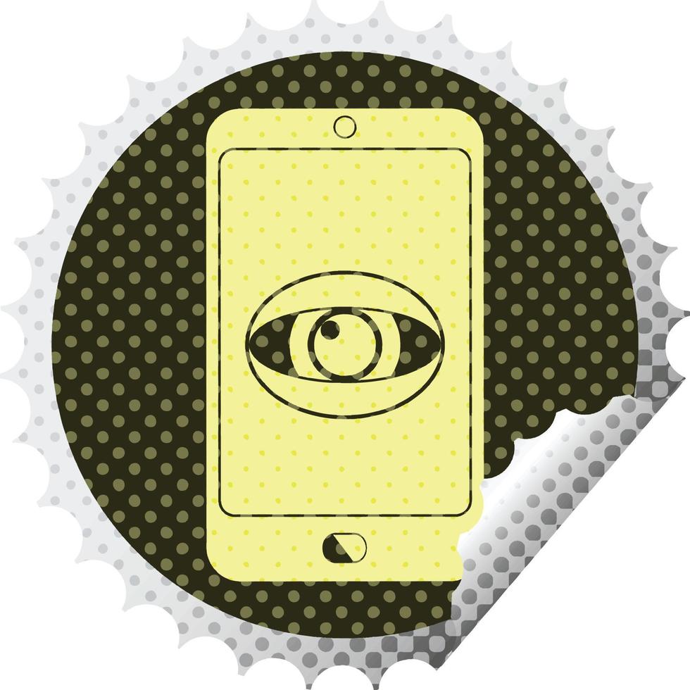 cell phone watching you circular peeling sticker vector