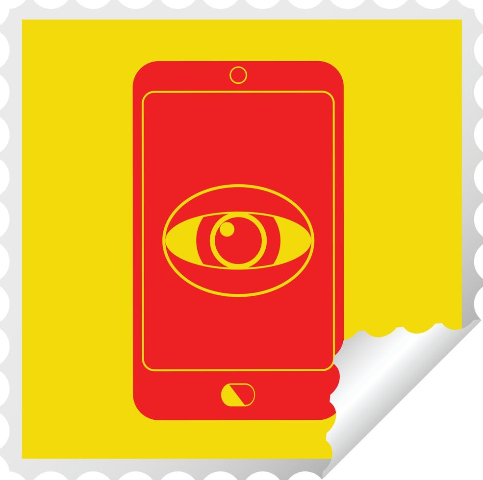 cell phone watching you square peeling sticker vector