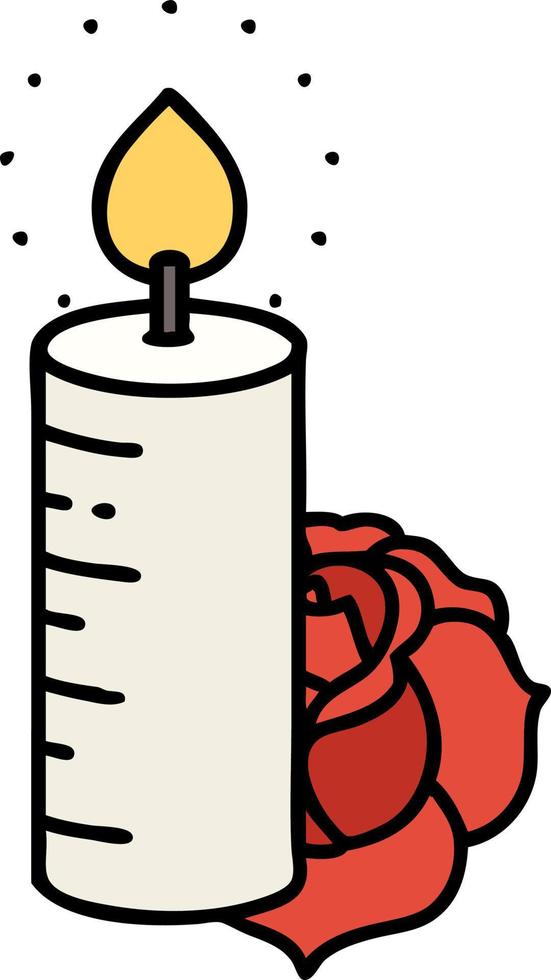 traditional tattoo of a candle and a rose vector