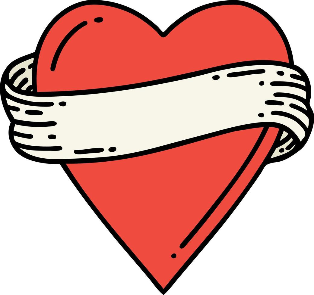 tatuaje tradicional de un corazón y una pancarta vector