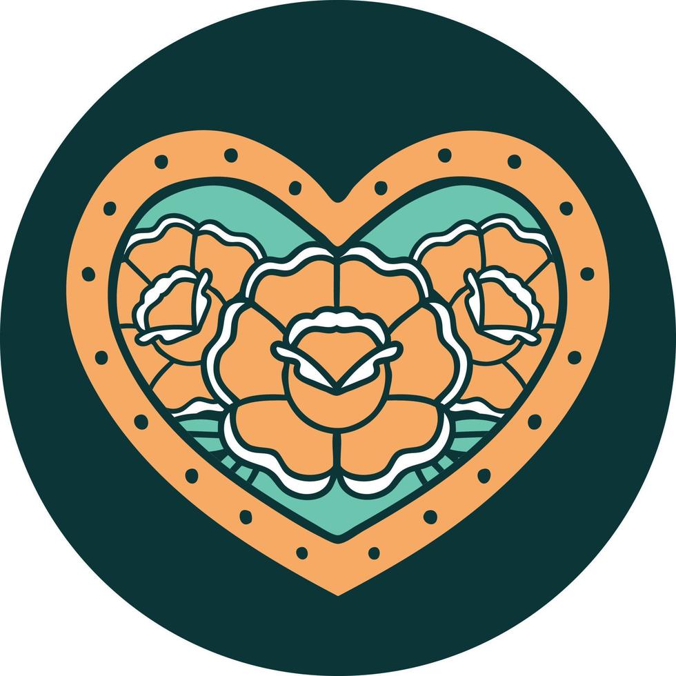 tattoo style icon of a heart and flowers vector