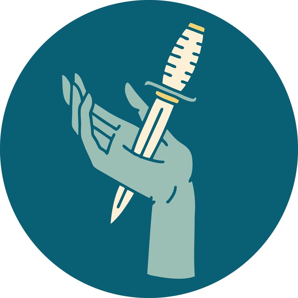 tattoo style icon of a dagger in the hand vector