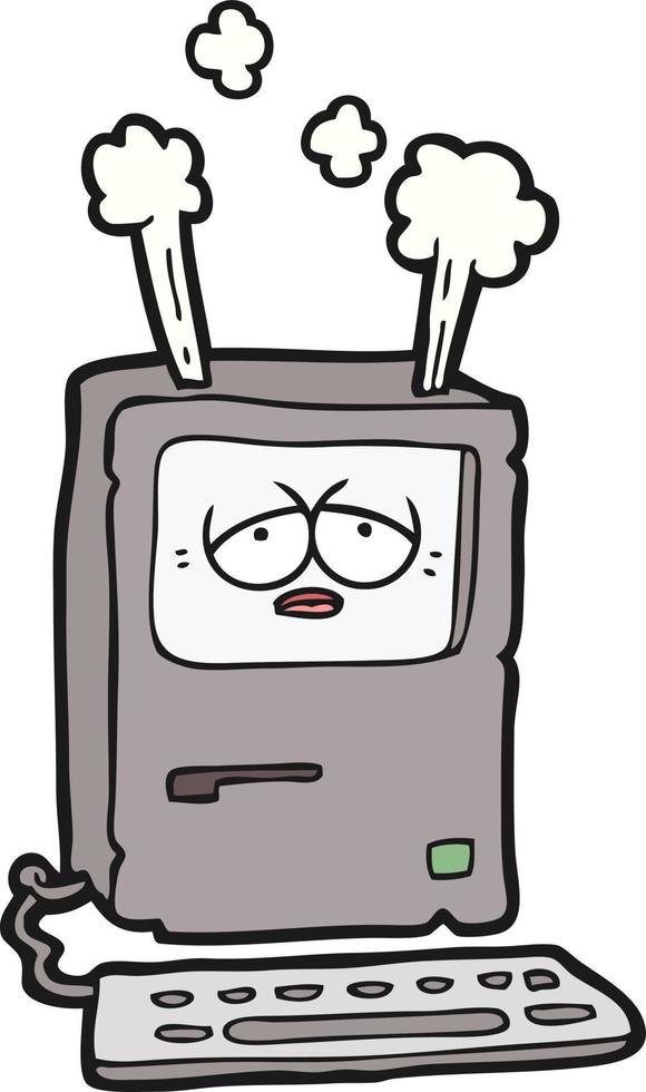 cartoon tired computer overheating vector