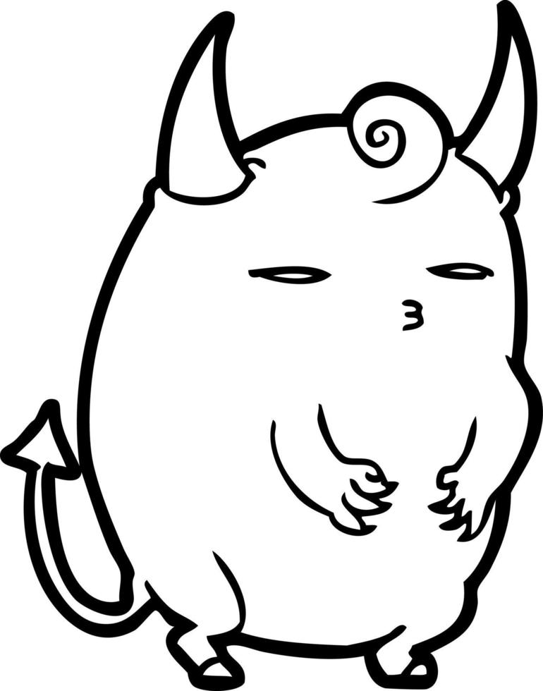 line drawing of a fat little halloween devil vector