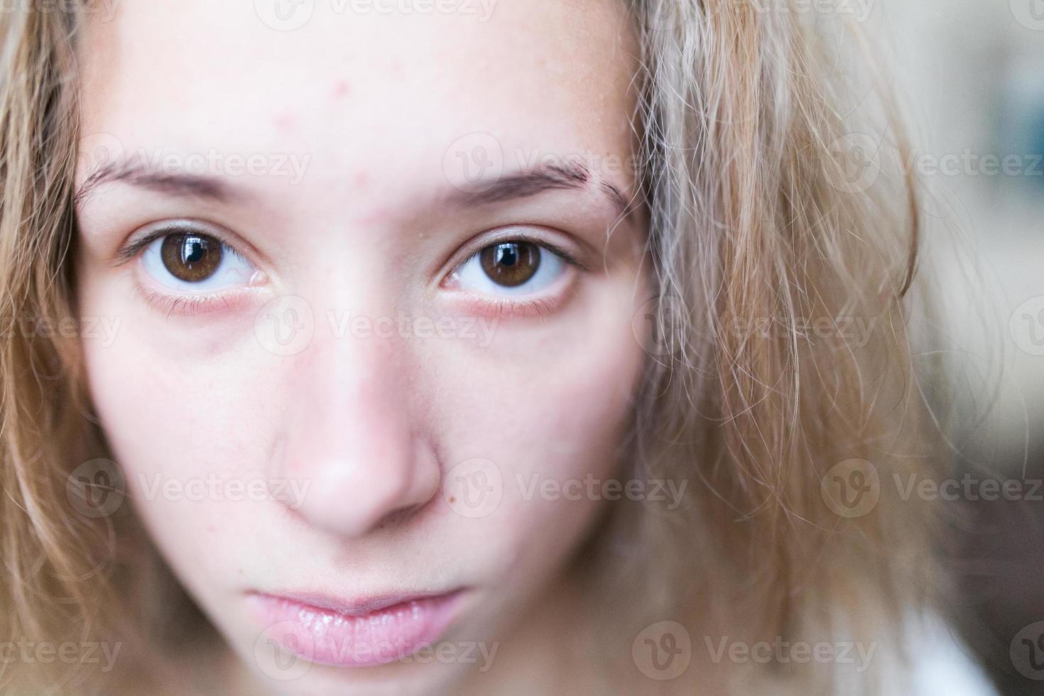 Woman face closeup photo