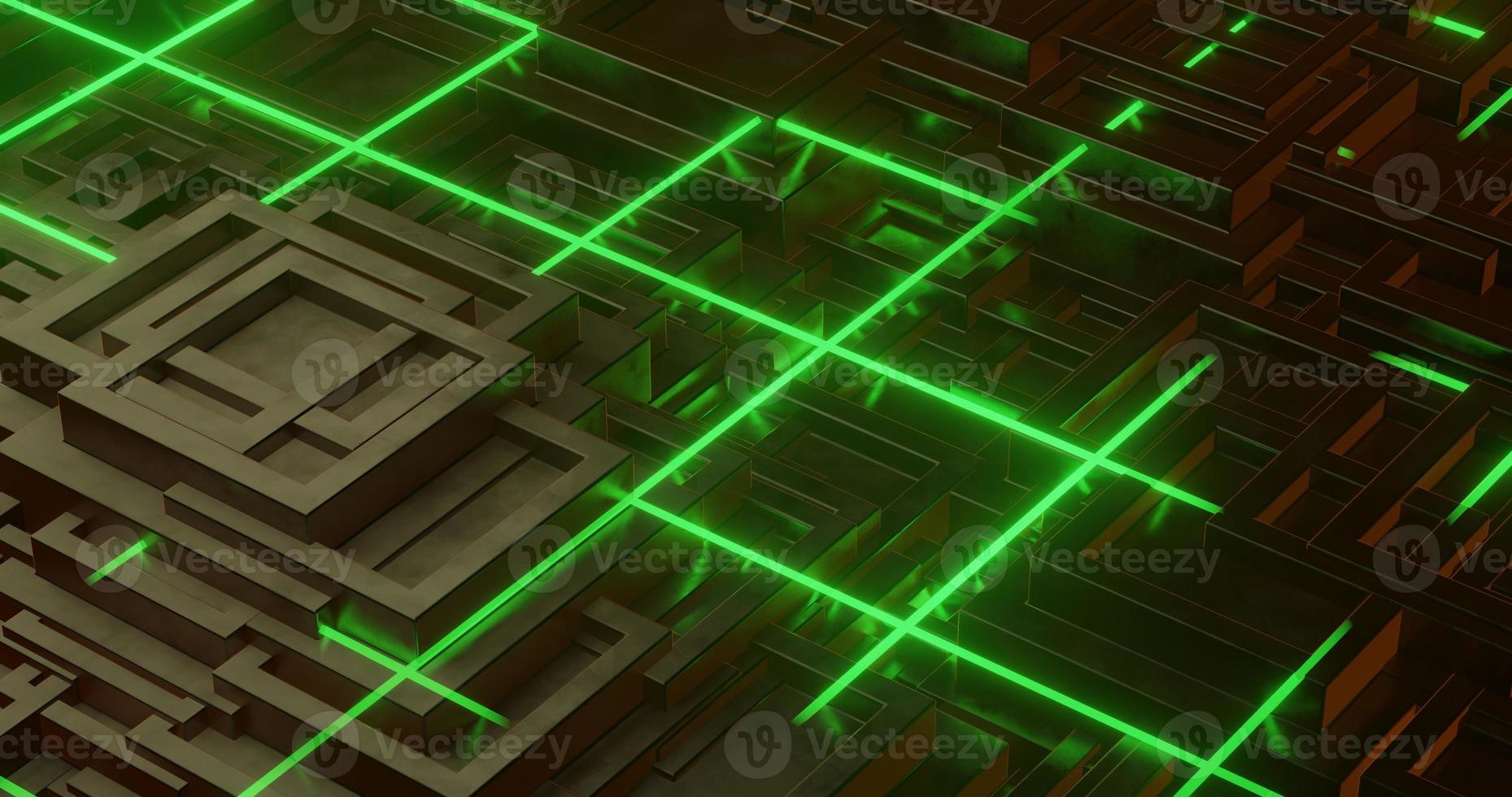 abstract background using geometric cube pattern with metallic texture with lines in neon green color, 3d rendering and 4K size photo