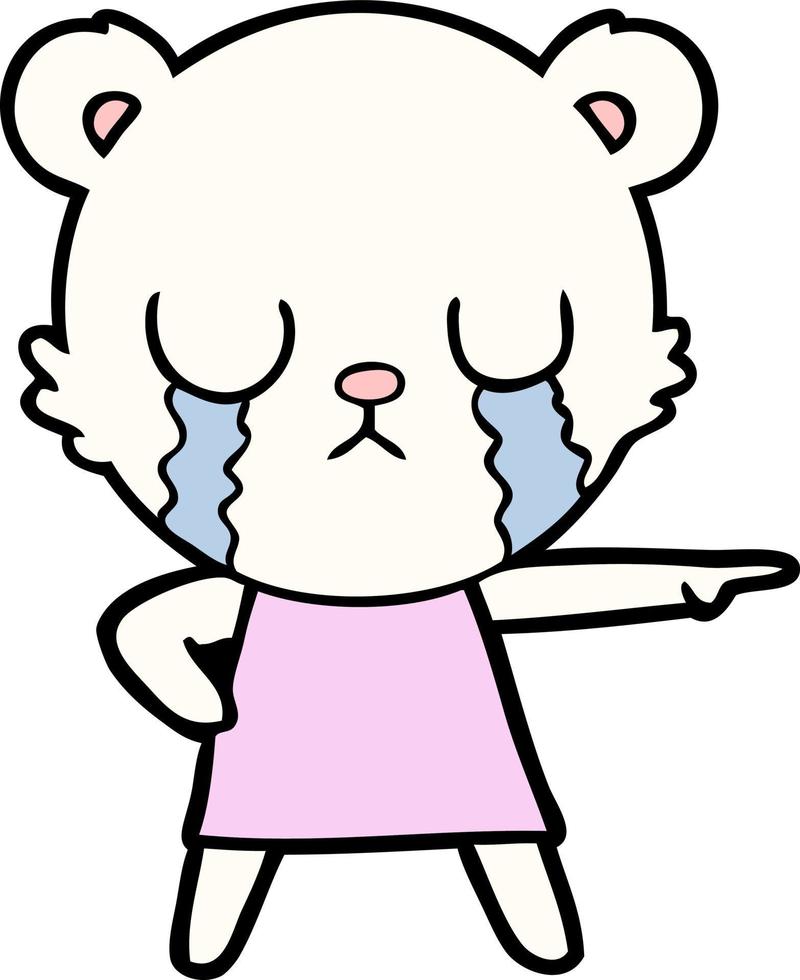 crying polar bear in dress pointing vector