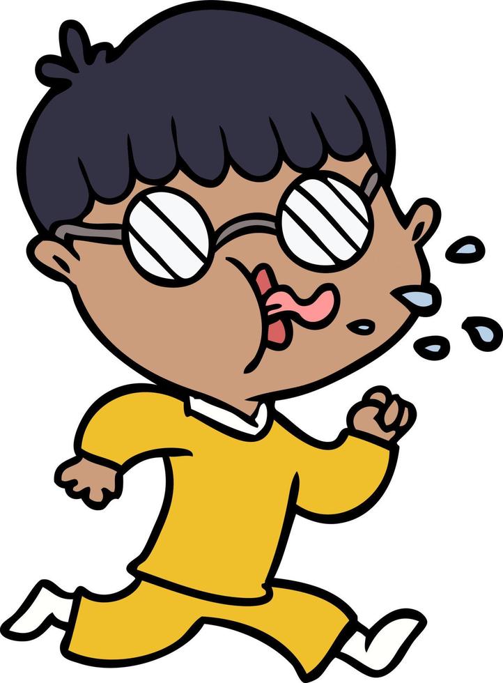 niño de dibujos animados con gafas y corriendo vector