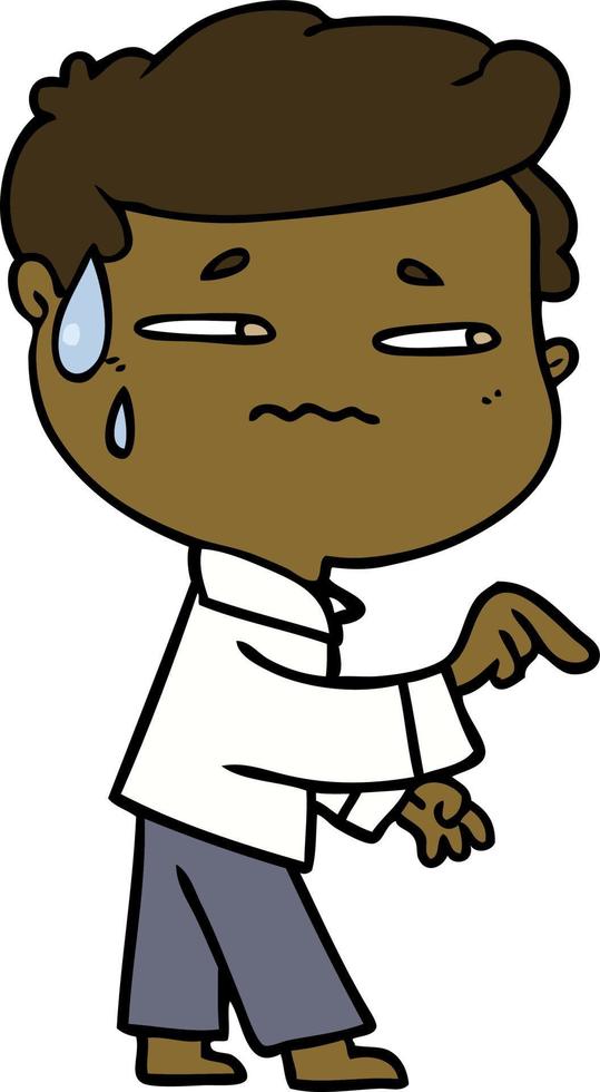 cartoon anxious man pointing vector