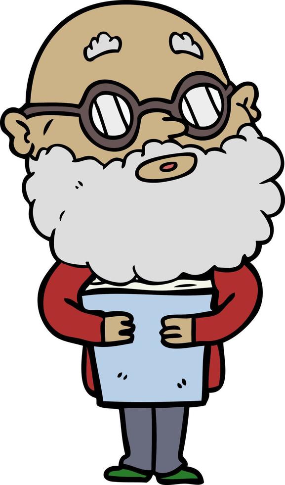 cartoon curious man with beard and glasses vector