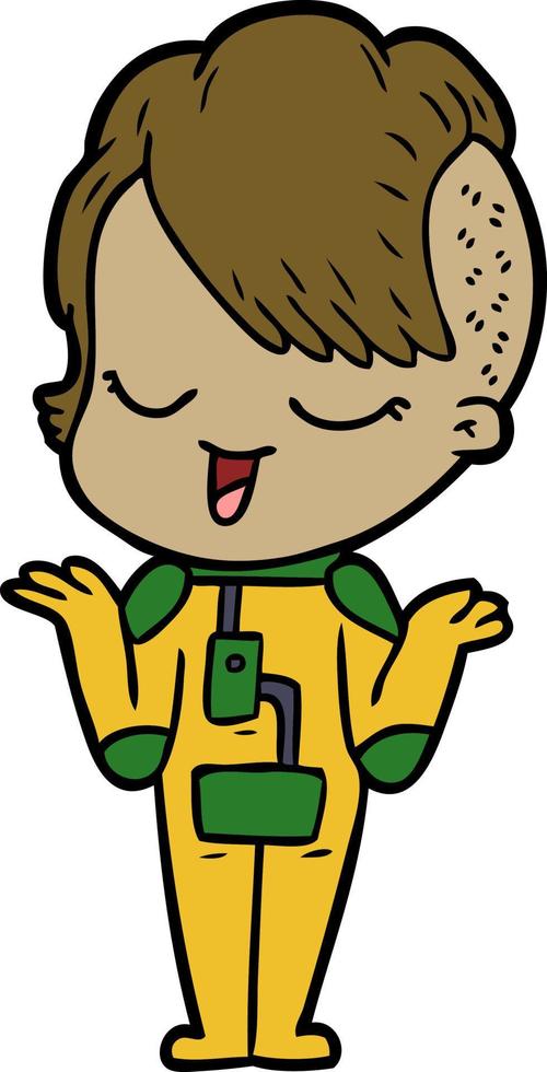 happy cartoon girl in space suit vector