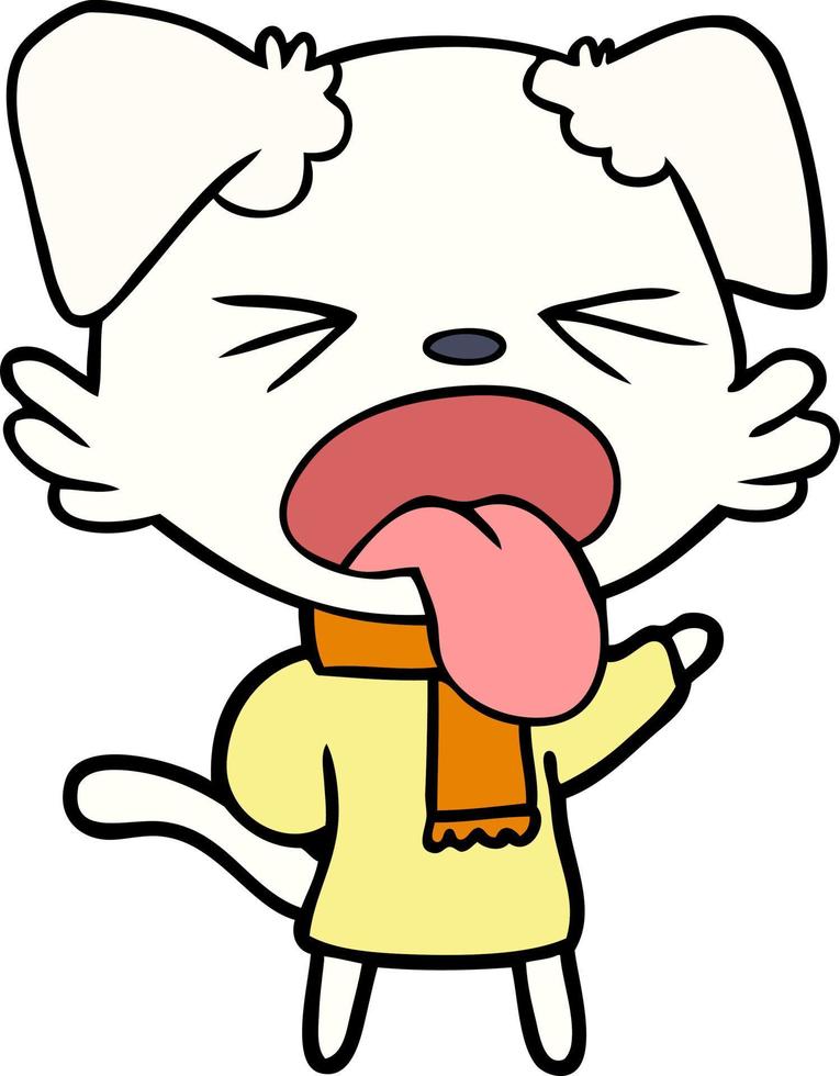 cartoon dog wearing scarf and pullover vector