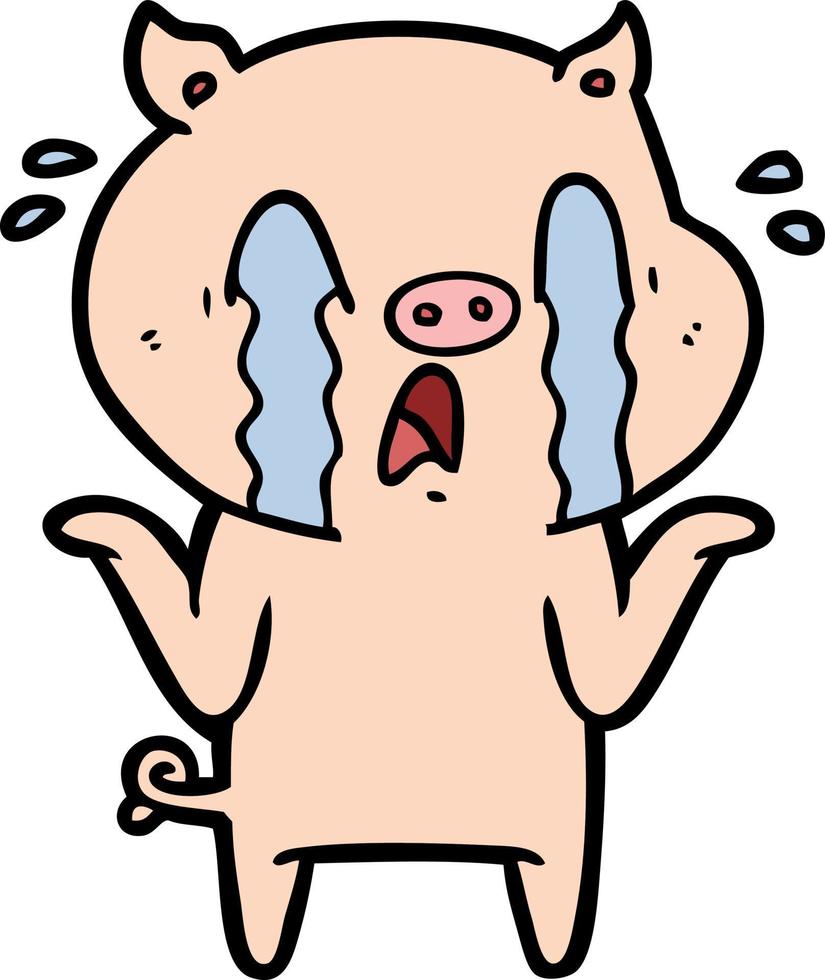 dibujos animados de cerdo llorando vector