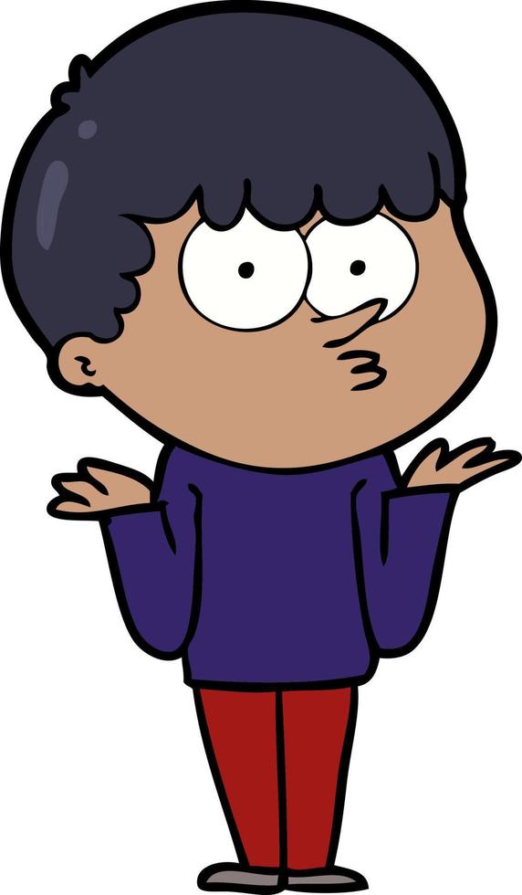 cartoon curious boy shrugging shoulders vector