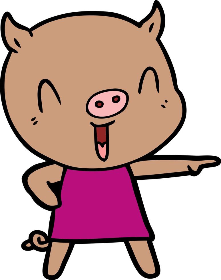 cerdo de dibujos animados feliz en vestido vector
