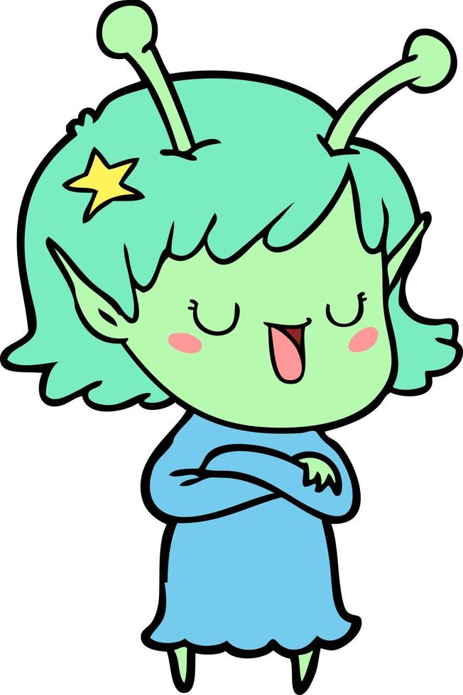 happy alien girl cartoon vector