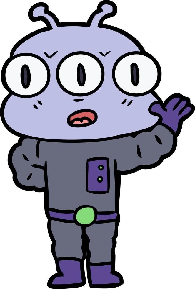 cartoon three eyed alien vector