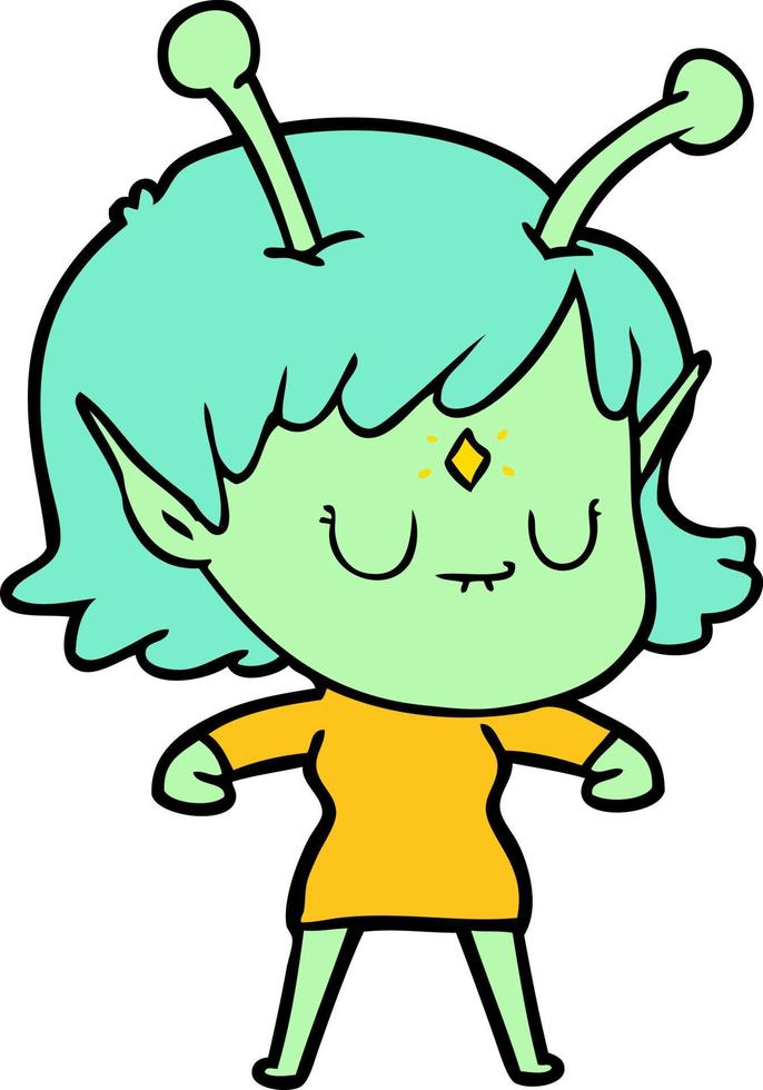 cartoon alien girl vector