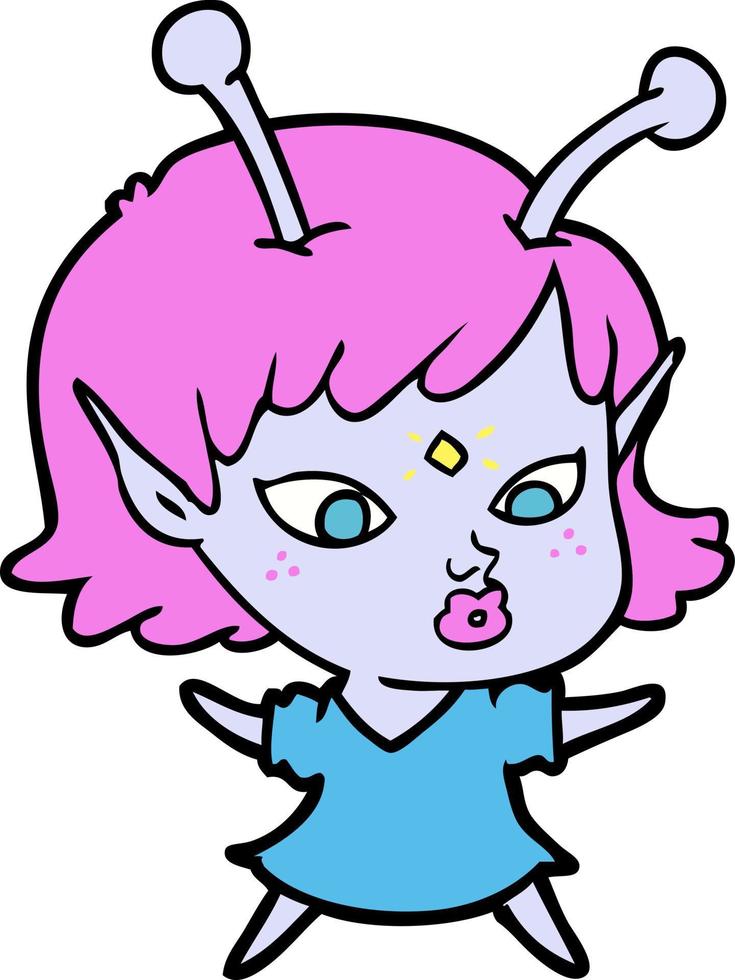 pretty cartoon alien girl vector