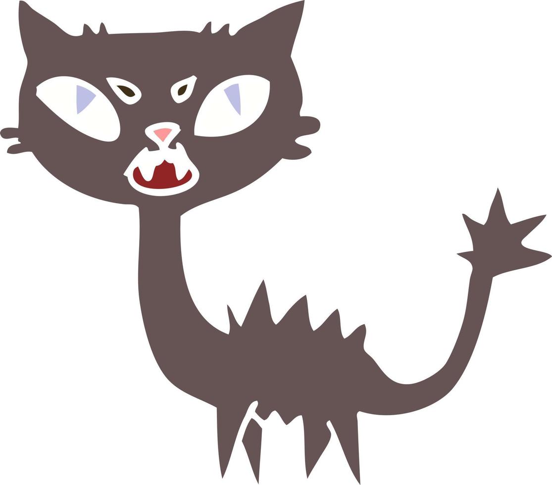 flat color illustration cartoon halloween black cat vector