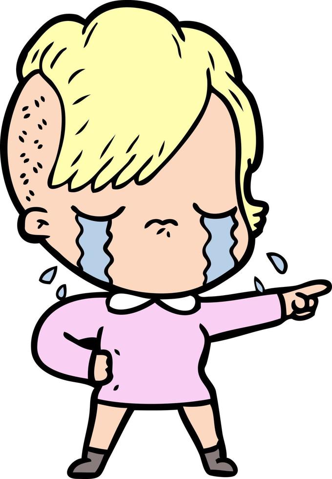 cartoon crying girl vector