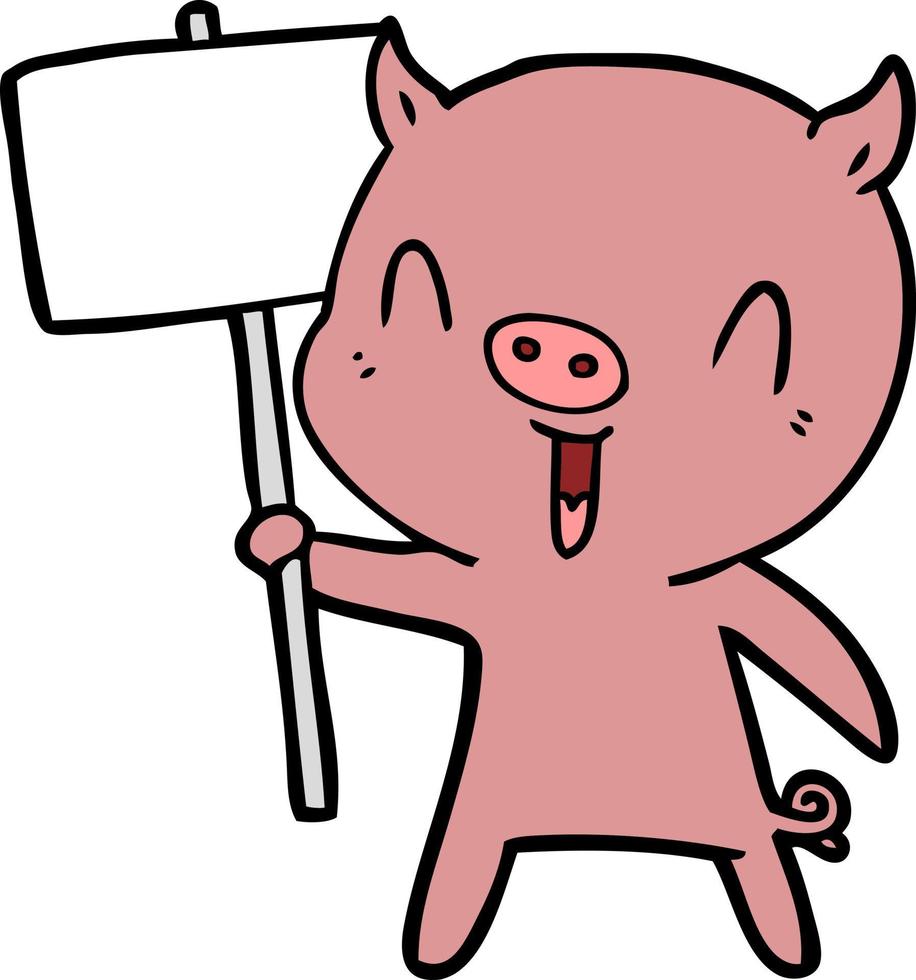 happy cartoon pig with sign post vector