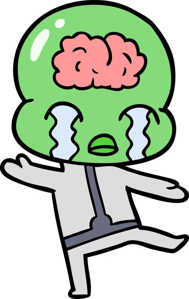 cartoon big brain alien crying vector
