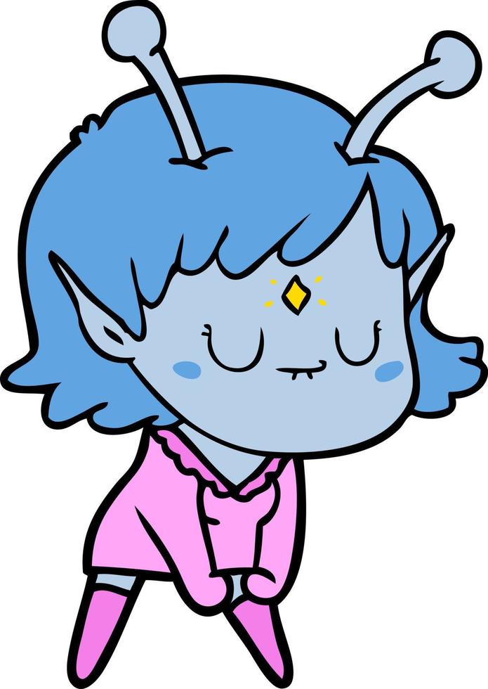 cartoon alien girl doing muscle pose vector