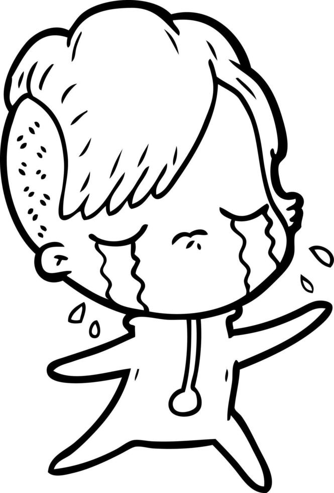 cartoon crying girl wearing space clothes vector
