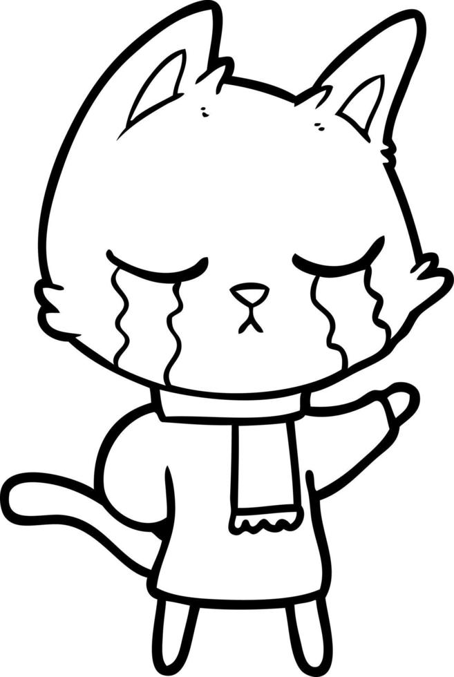 crying cartoon cat wearing winter clothes vector