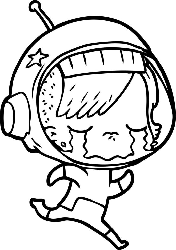 niña astronauta llorando de dibujos animados vector