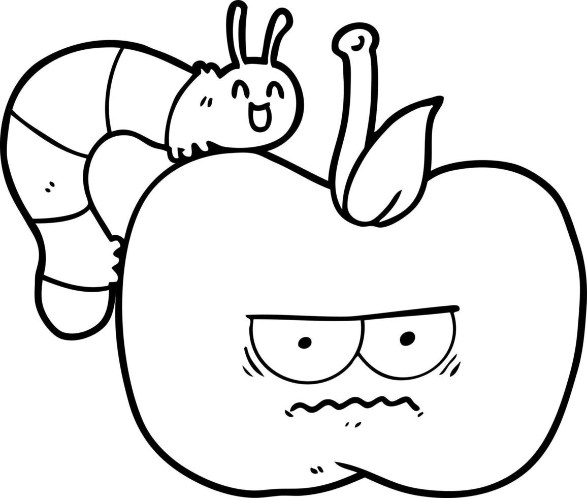 cartoon grumpy apple and caterpillar vector