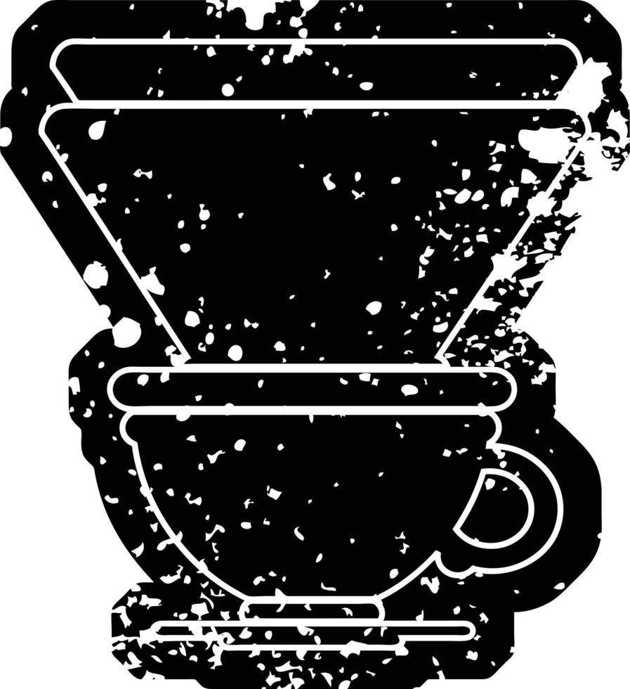 Distressed effect vector icon illustration of a filter coffee cup