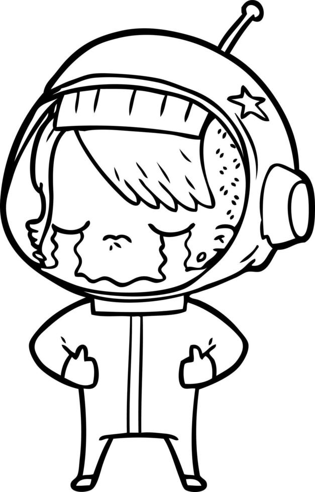 niña astronauta llorando de dibujos animados vector