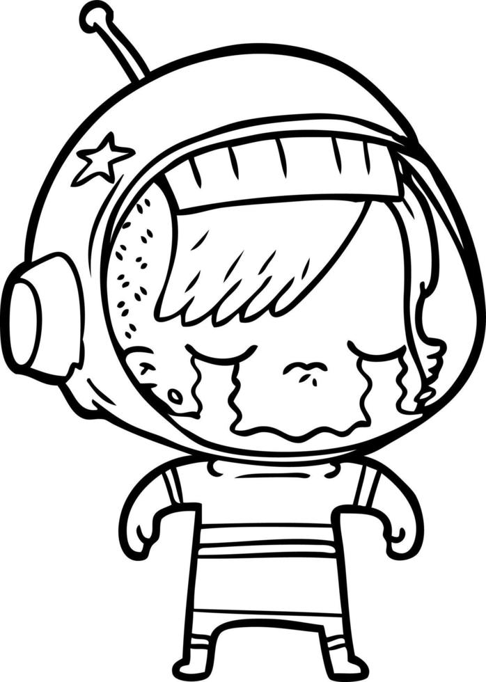 niña astronauta llorando de dibujos animados vector