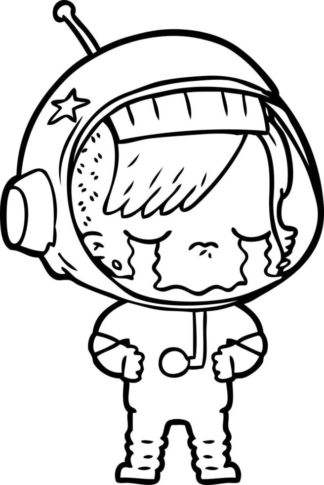 niña astronauta llorando de dibujos animados vector