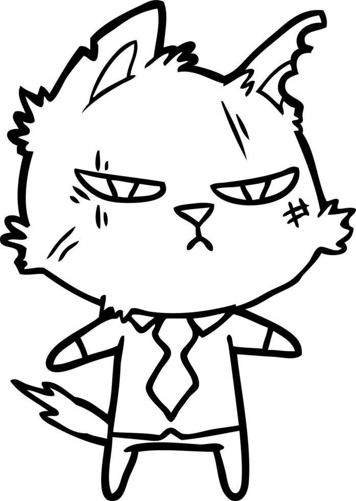tough cartoon cat in shirt and tie vector