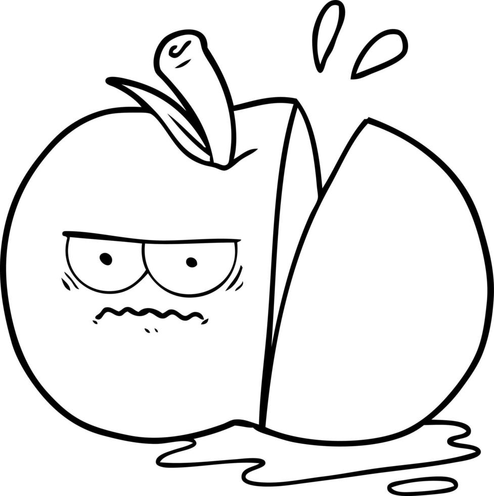 manzana en rodajas enojado de dibujos animados vector