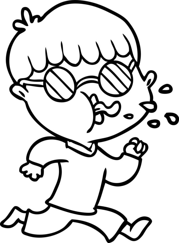 cartoon boy wearing spectacles and running vector