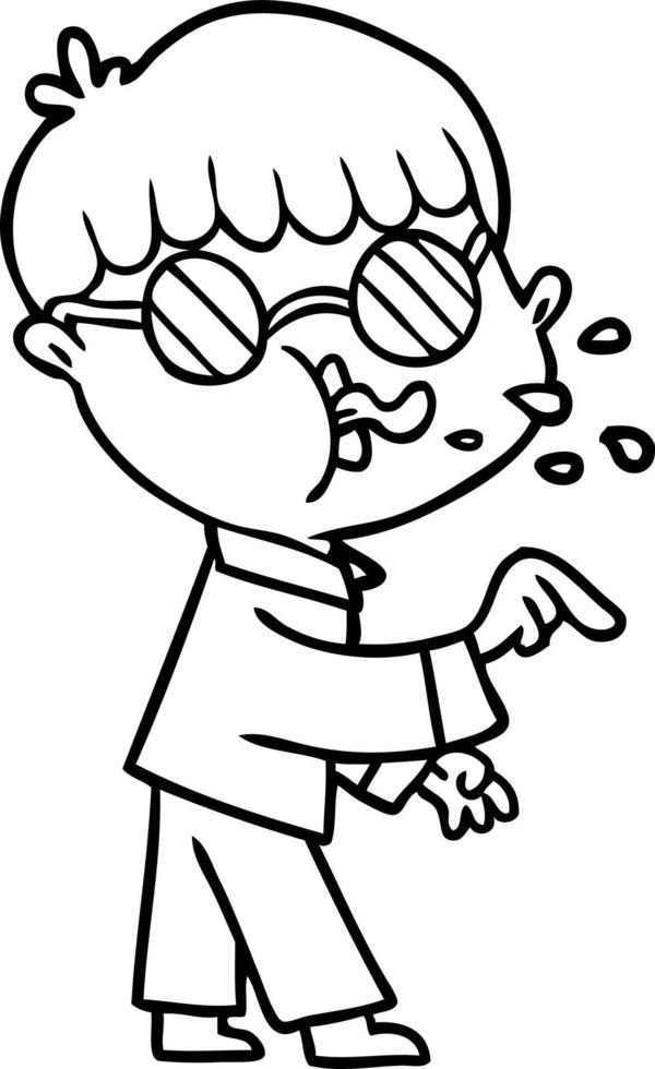 cartoon boy wearing spectacles and making point vector