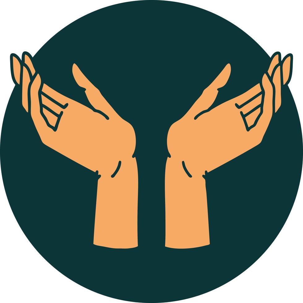 tattoo style icon of open hands vector