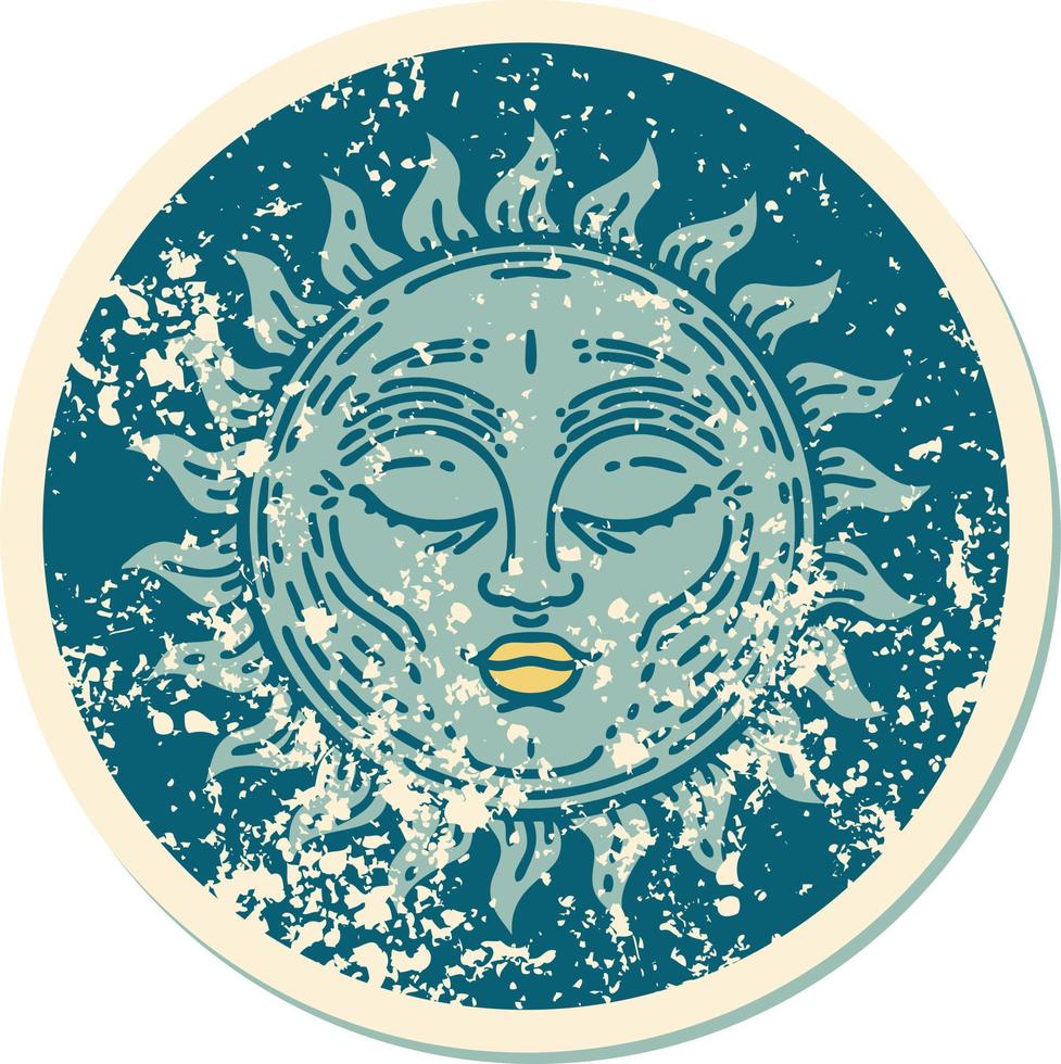 distressed sticker tattoo style icon of a sun vector