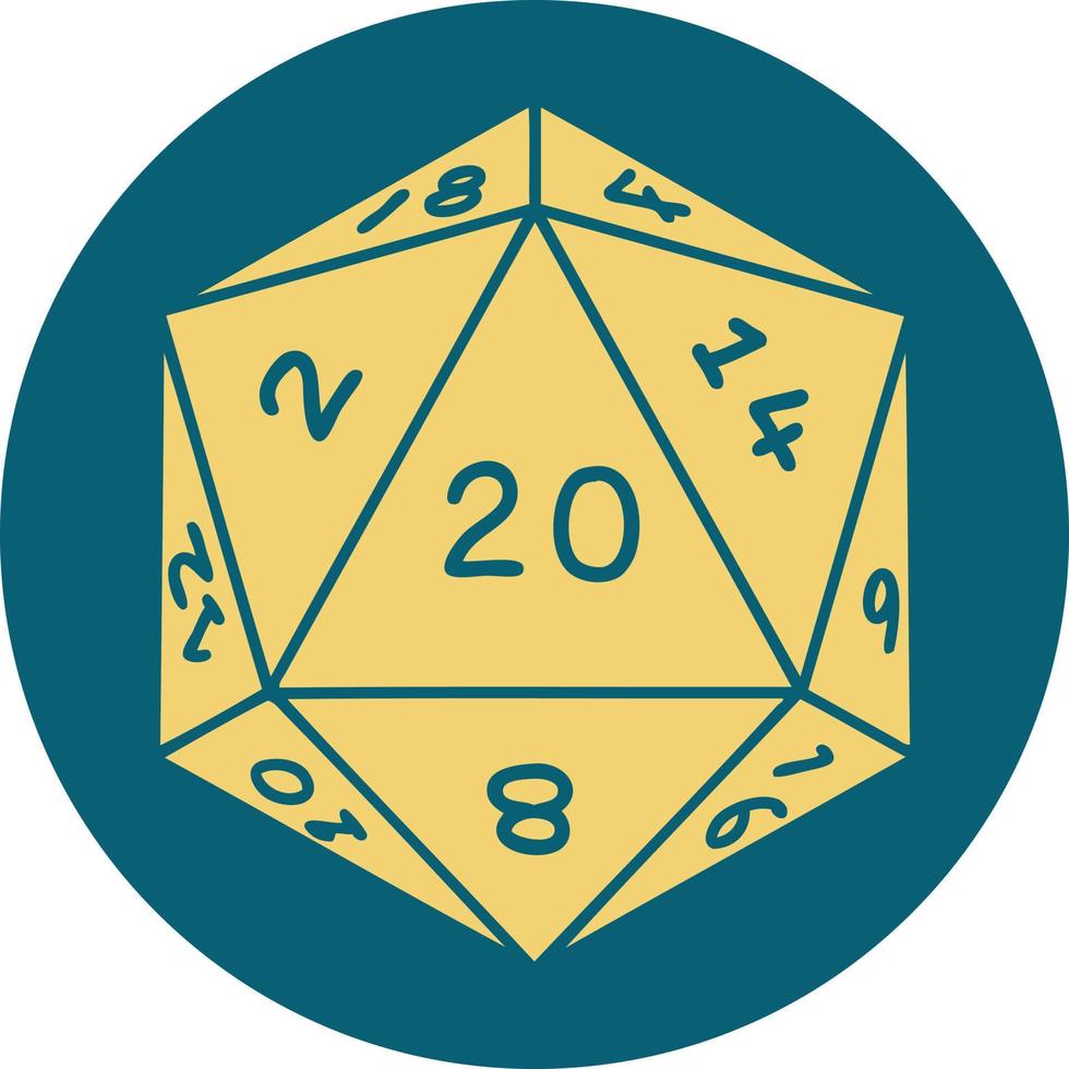 icono de estilo tatuaje de un dado d20 vector