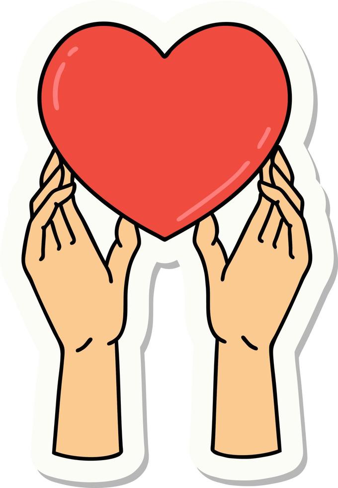 tattoo style sticker of a hands reaching for a heart vector