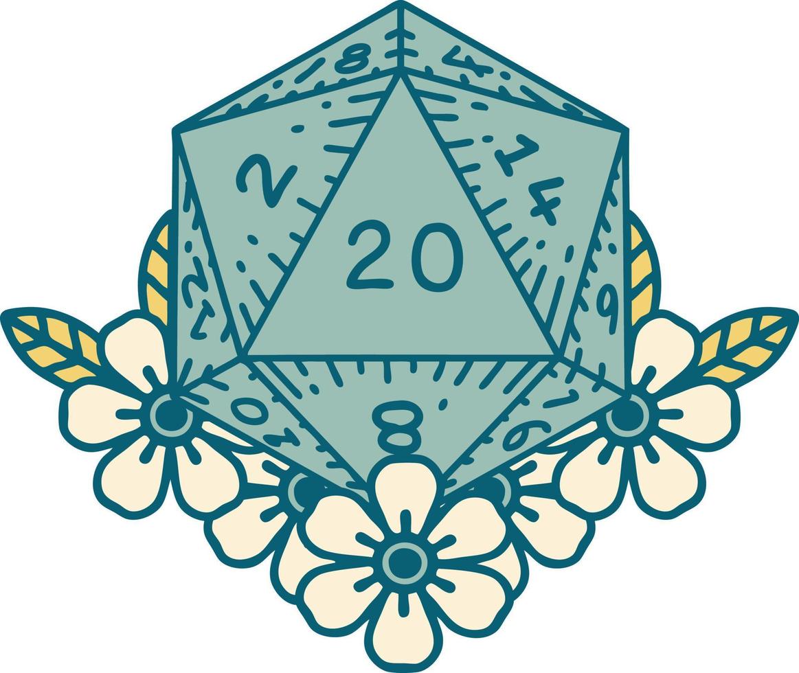 icono de estilo de tatuaje de un d20 vector