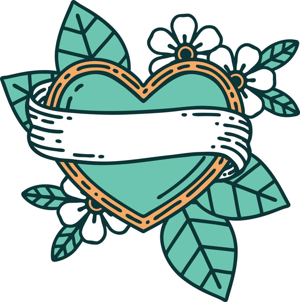 ícono de estilo tatuaje de un corazón y una pancarta vector