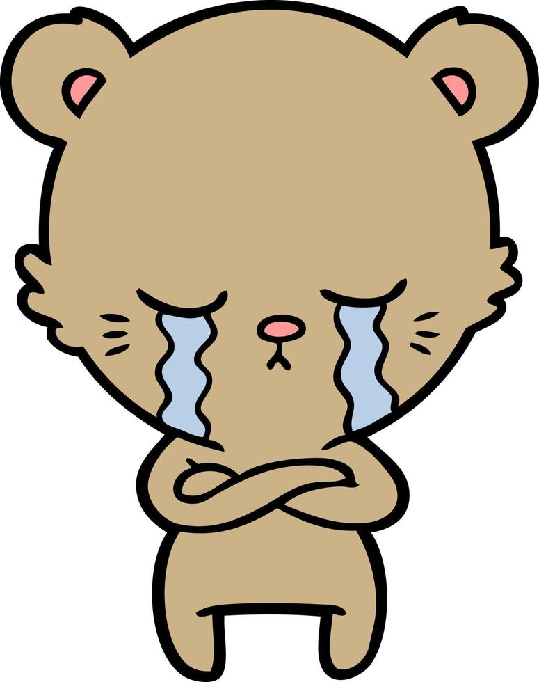 crying cartoon bear with folded arms vector