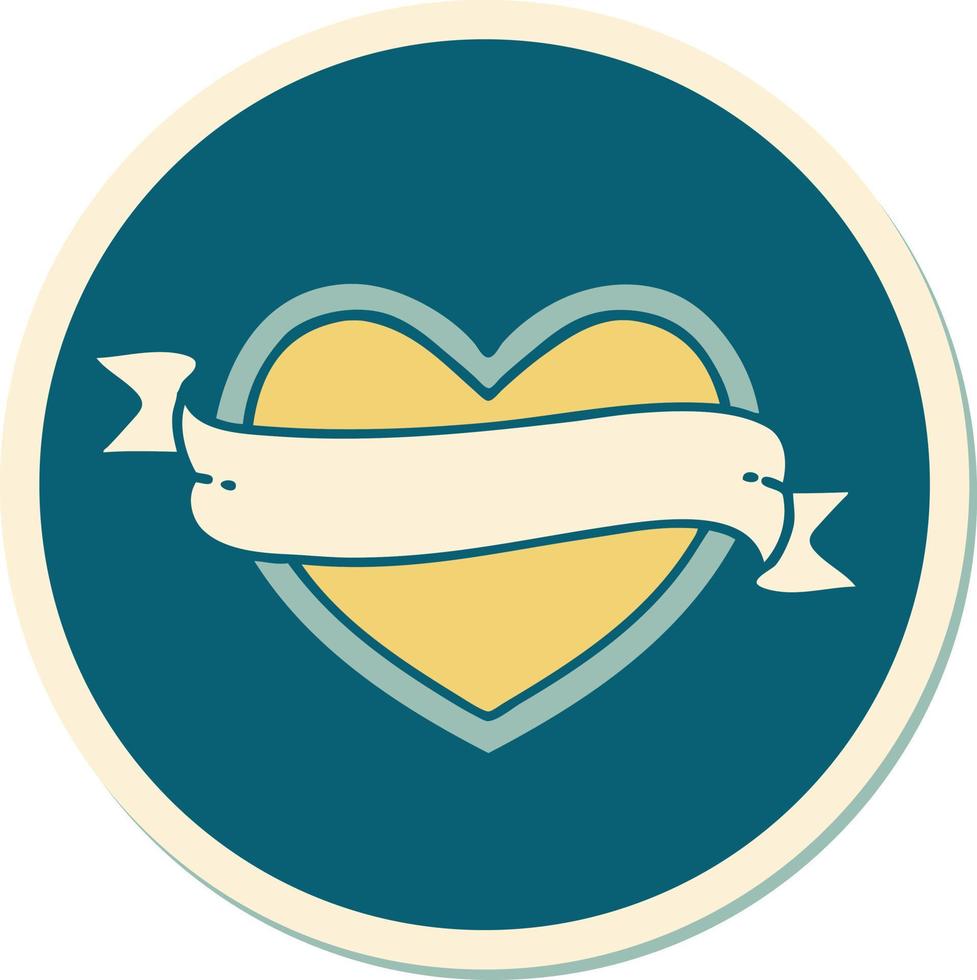 sticker of tattoo in traditional style of a heart and banner vector