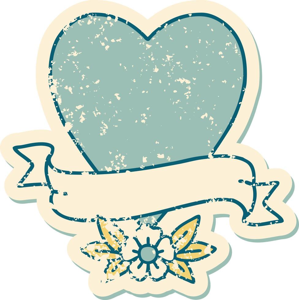 iconic distressed sticker tattoo style image of a heart and banner vector